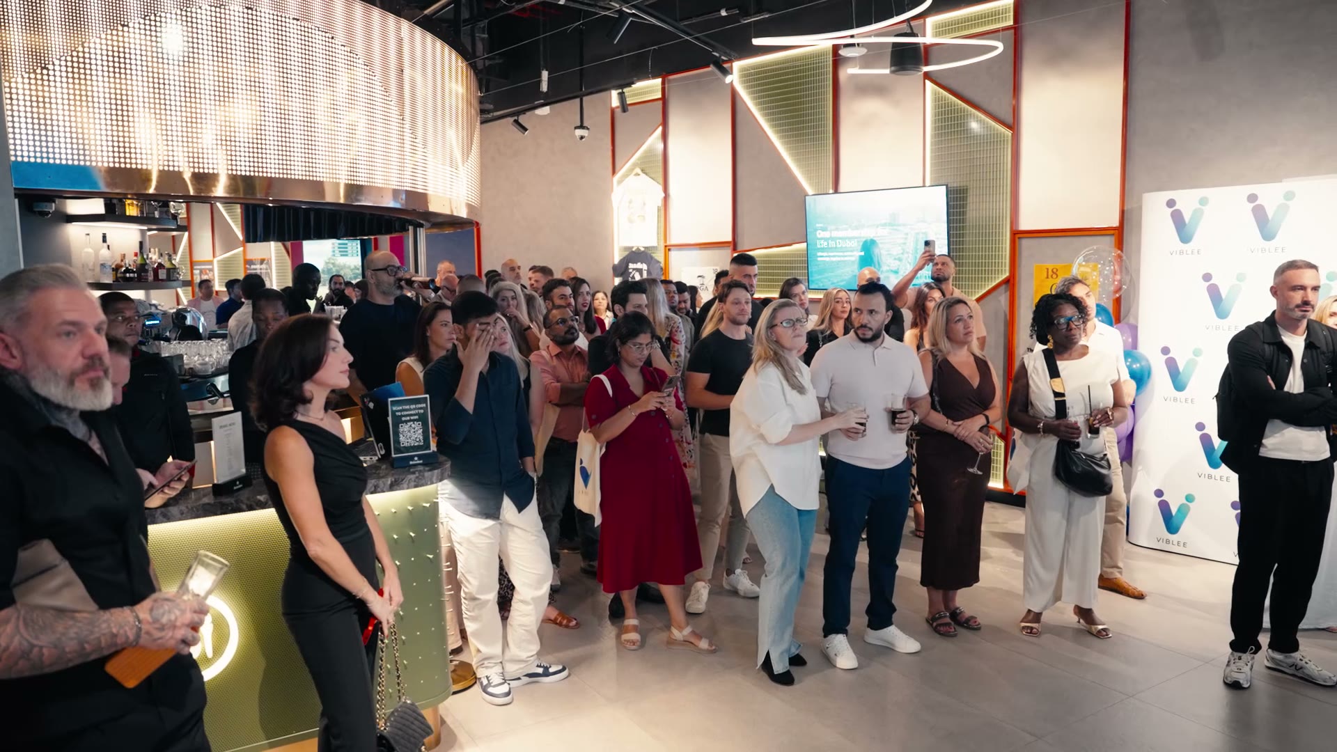 Guests gathered at the Viblee pre-launch night at Five Iron Golf in Dubai